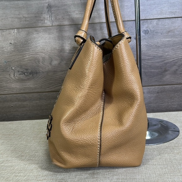 Tory Burch Mcgraw Satchel Handbag Pebbled Leather Brown Purse Tote Bag - Picture 4 of 16